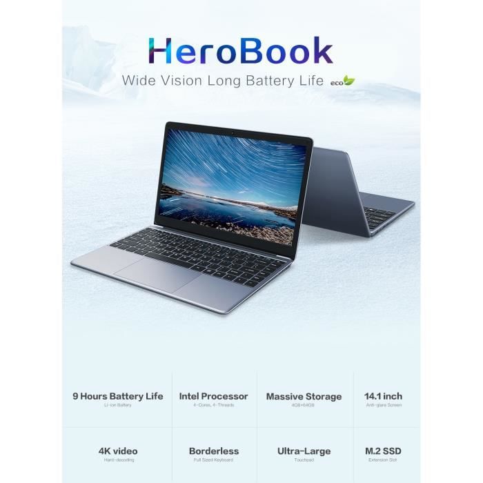 Ordinateur Portable  HeroBook 14,1 Po 4Go+64 Go1