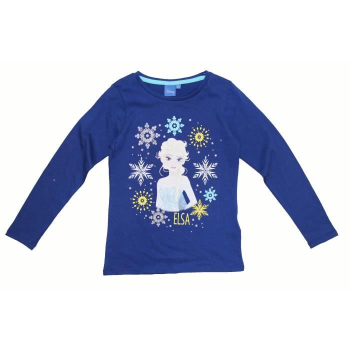 LA REINE DES NEIGES Tee-shirt Manches Longues Elsa - Enfant Fille - Bleu Marine Imprimé