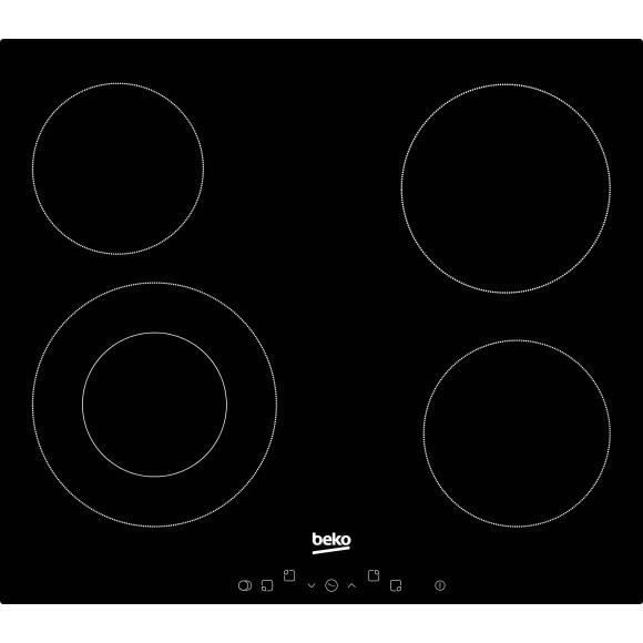 BEKO HIC64402T - Table de cuisson vitrocéramique - 4 zones - 6700 W - L 58 x P 51 cm - Revêtement verre - Noir
