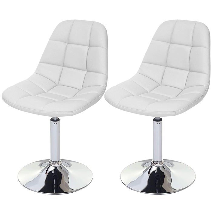 2x Chaises De Salle à Manger En Simili Cuir Blanc Pied Chromé