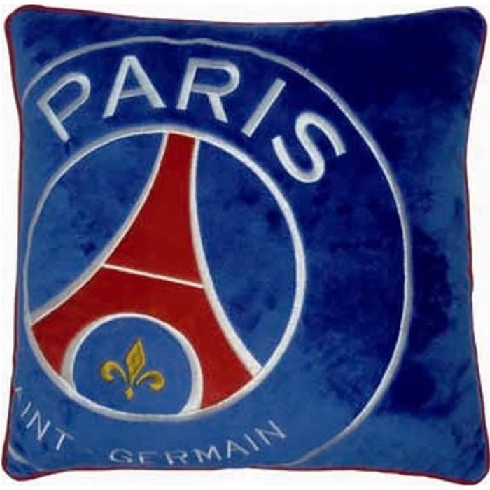PSG Coussin velours brodé Logo - 36x36 cm - Bleu