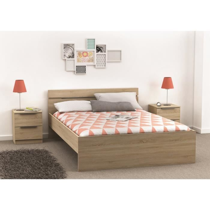 Lit 140x190 chene - Achat / Vente pas cher