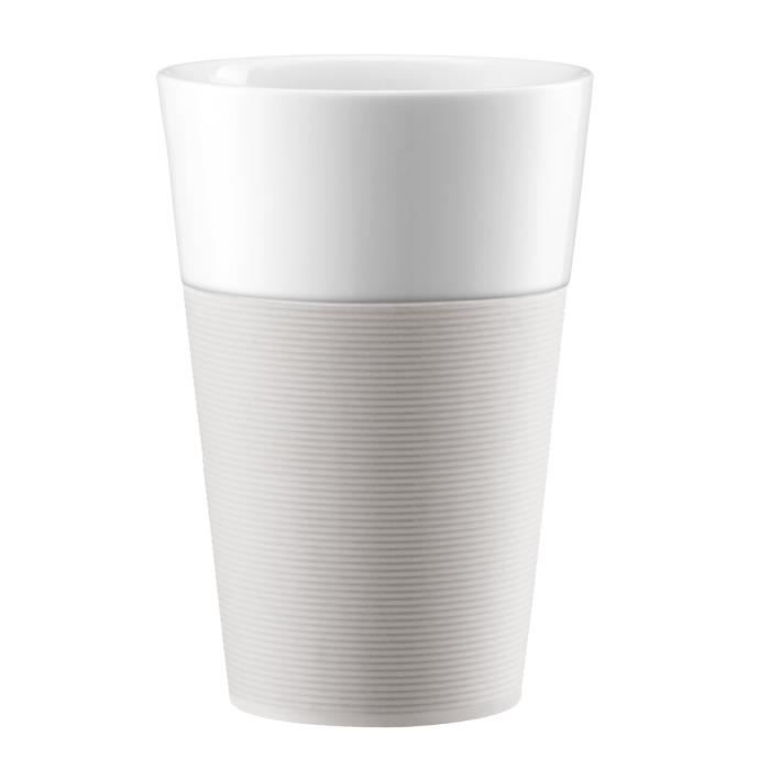 BODUM BISTRO Set 2 mugs en porcelaine avec bande silicone 0,6L blanc crème