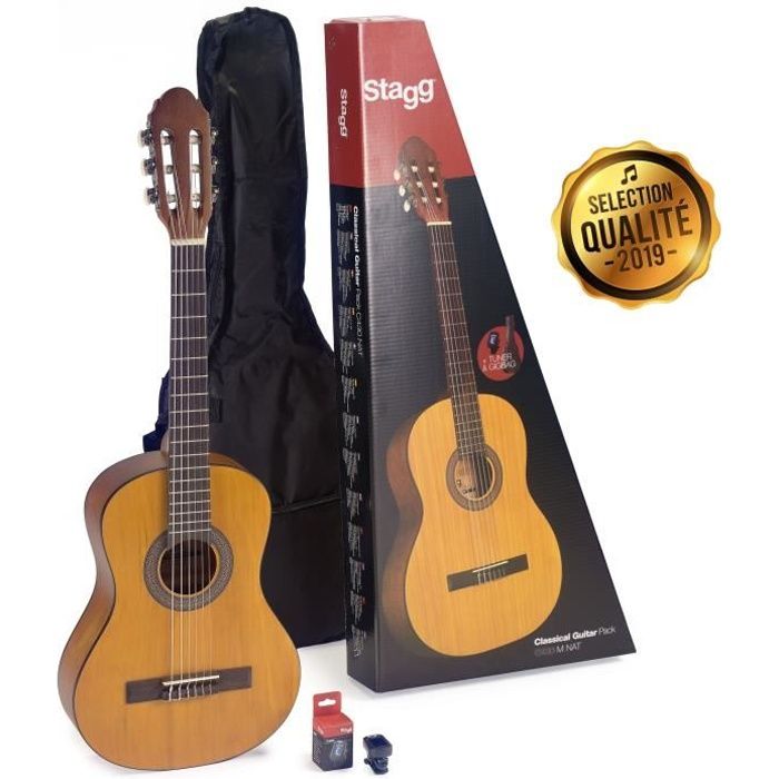 STAGG C430 M NAT PACK Pack comprenant 1 guitare classique 3/4 de couleur naturelle - 1 accordeur - 1 housse