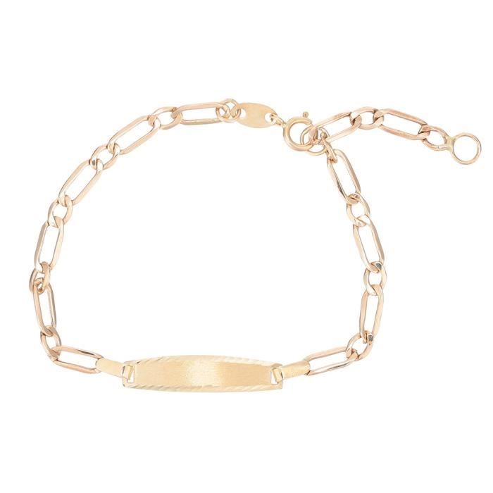 YSORA Bracelet Identité Or Jaune 375° Maille Alternée Bébé Mixte