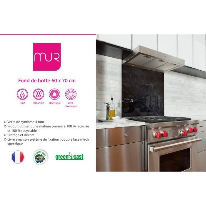 Fond de hotte "Marbre noir" en Verre3