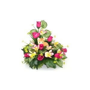 FLEUR ARTIFICIELLE Plateau chat avec fleurs artificielles pour cimeti