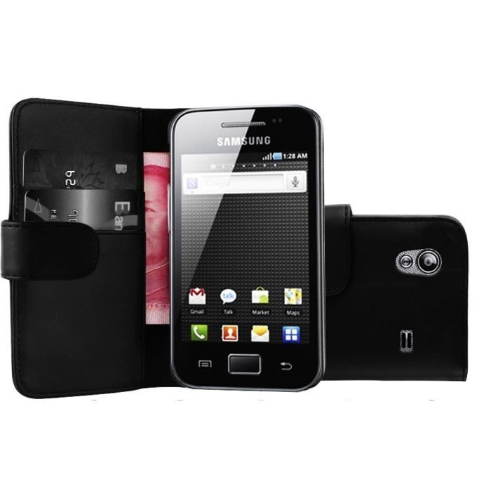 Coque Portefeuille Wallet SAMSUNG Galaxy Ace S5830 Couleurs Housse Etui (NOIR) - Achat housse