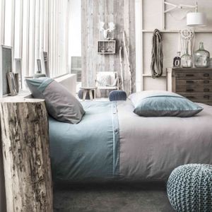 TODAY Parure de couette Cassandre 100% coton - 1 housse de couette 220x240 cm + 2 taies d'oreillers 63x63 cm gris et bleu