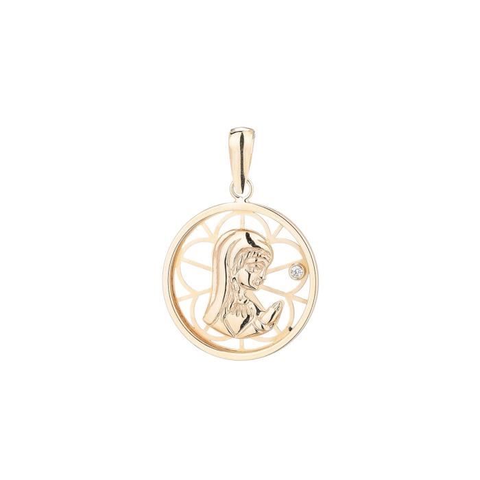 YSORA - Médaille Vierge en Or Jaune 9 Carats et Oxyde - Enfant