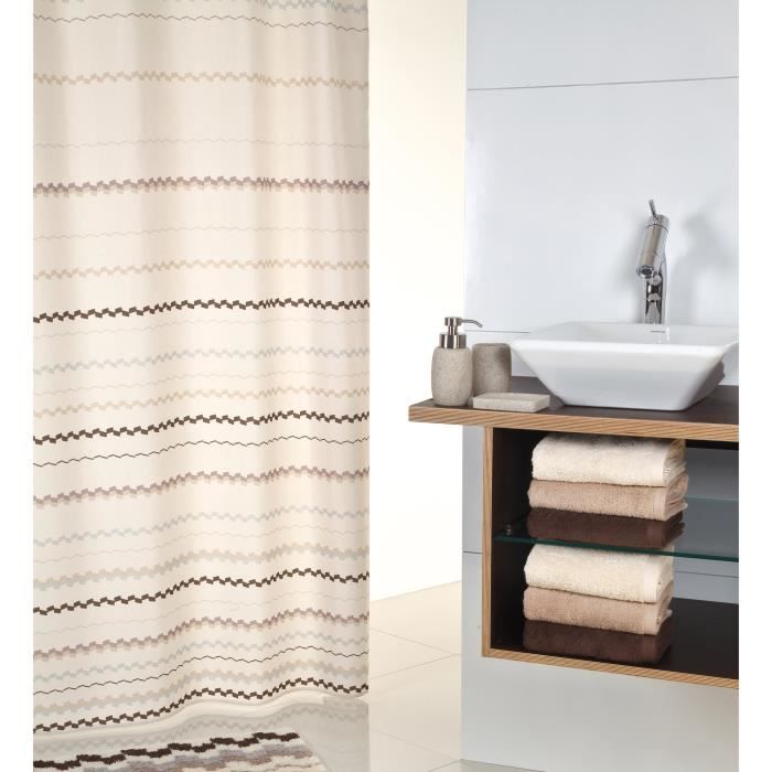Rideau de douche 100% polyéthylène beige rayures marron 180x200cm ... Rideau de douche 100% polyéthylène beige rayures marron 180x200cm ...