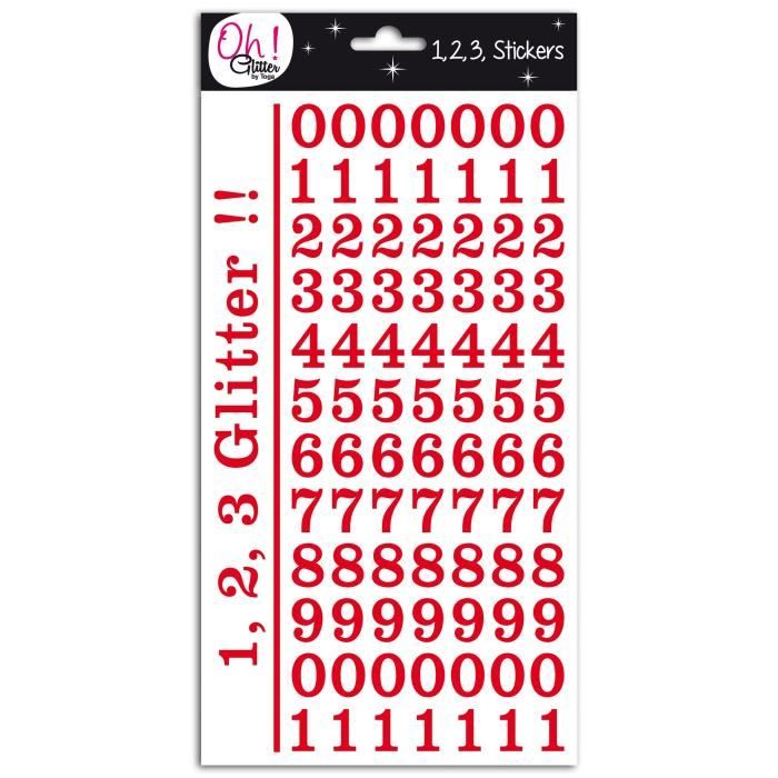 Oh ! Glitter Set de 2 planches d'autocollants chiffres pailleté - Montmartre - rouge
