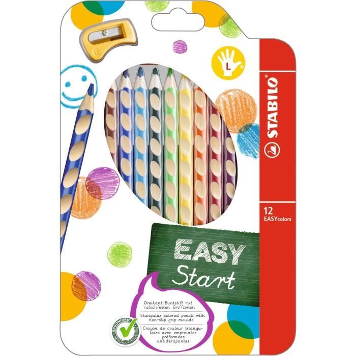 Pochette de 12 crayons ergonomiques EASYcolors - Gaucher