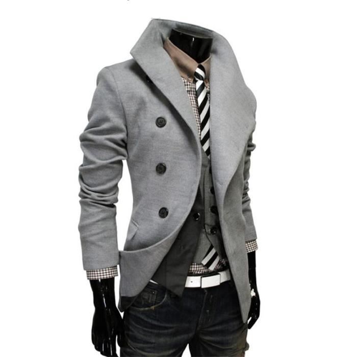 Manteau Homme Long Matière Laine Grande Epaisse... GRIS ...