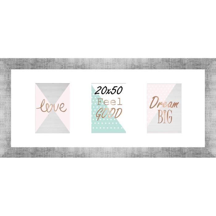 Cadre multivue Cv - 3 vues - MDF - 20x50 cm - Gris argenté