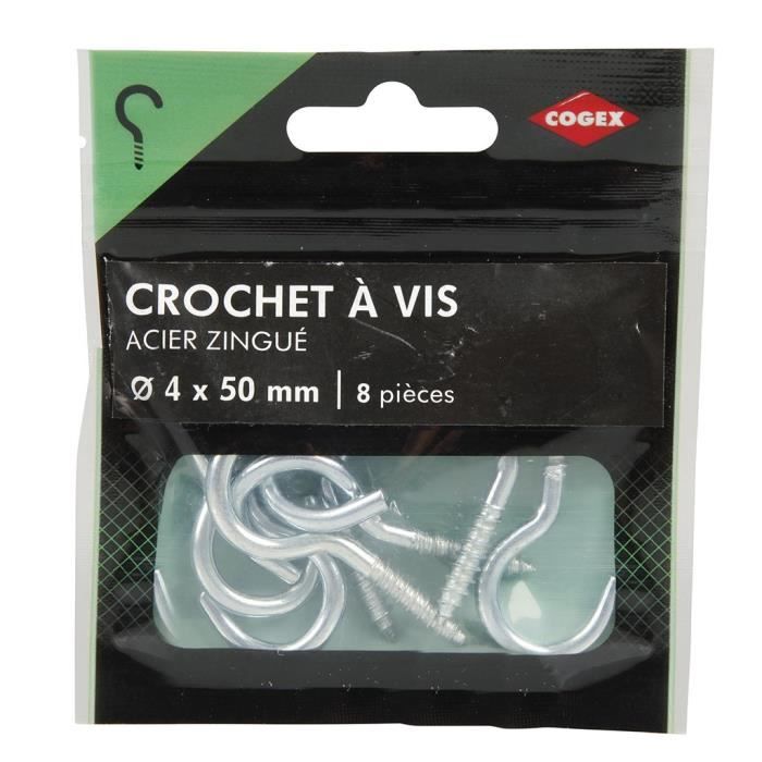 COGEX Crochet à vis acier zingue - 4x50 mm - 8 pcs