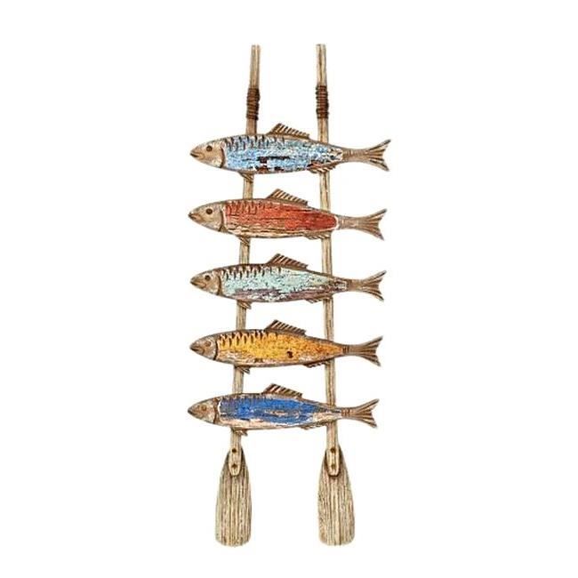 Decoration Mer Murale Neuve En Bois Brut Rames Poisson Thème Ocean