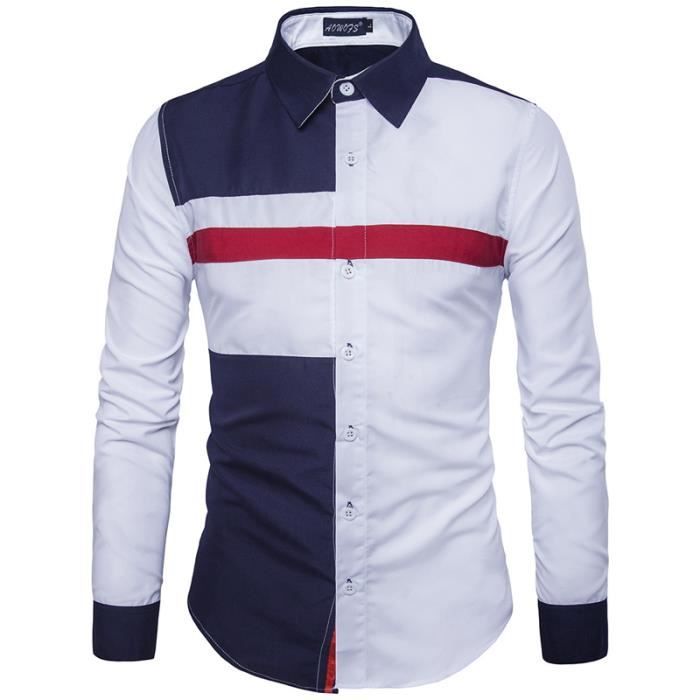 Style Manche Patchwork Trois Simple Fjcl1k Longue Chemise Homme Couleur FKc1JlT