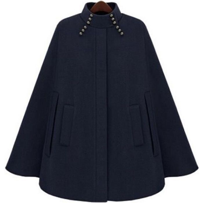 Femme Montant Gwqtz Poncho Laine Cape Forme Mi En Col Longue Manteau kPXuZTOi