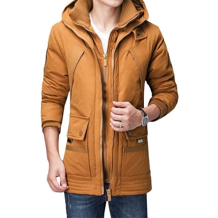 Parka Homme longue Epais Manteau Veste À Chaud Slim De Hiver Fit Fashion Capuche Mi ZfrnEF4Z