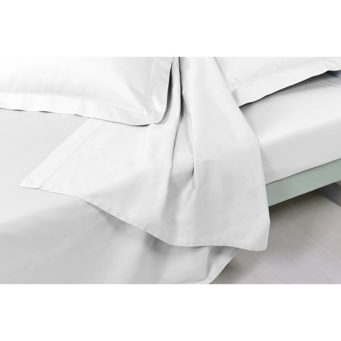 VENT DU SUD Drap plat CONCERTO Satin de coton - 270x300 cm - Blanc neige