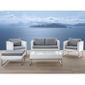 Salon de jardin - acier inox et rotin blanc - coussins gris - Crema ... Salon de jardin - acier inox et rotin blanc - coussins gris - Crema ...