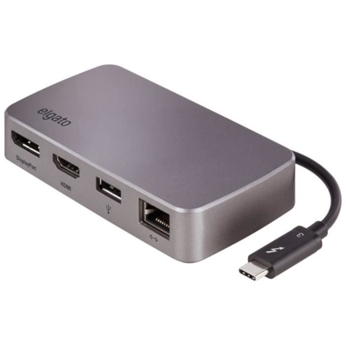 ELGATO Thunderbolt 3 Mini Dock - avec câble Thunderbolt intégré, 40 Gbit/s, support de deux écrans 4K, USB 3.1 Gen 1, Gigabit Ethern