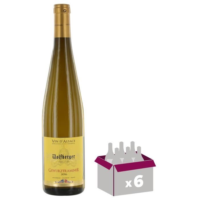 Carton de 6 WOLFBERGER Gewurztraminer - 2016 - Vin d' Alsace - Blanc - 75 cl x6
