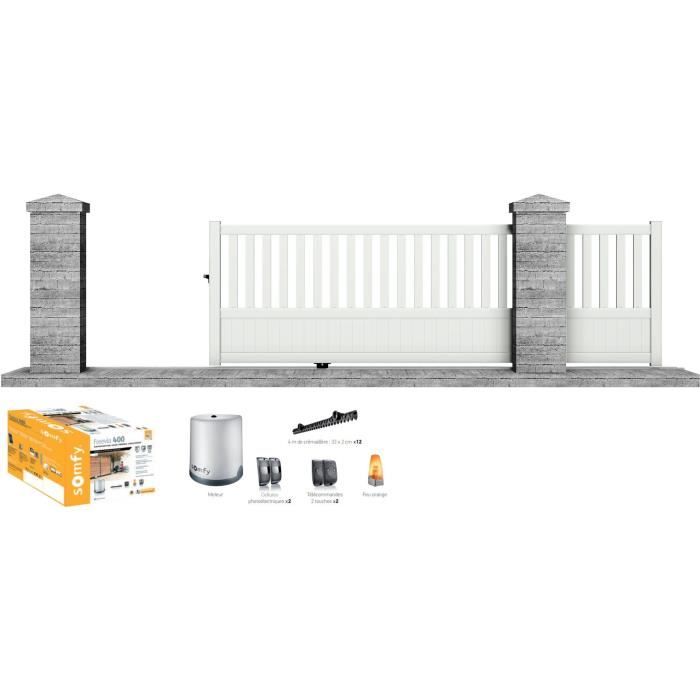 Portail motorisé SOMFY coulissant aluminium Etna 3,5 m blanc - CLOTURA