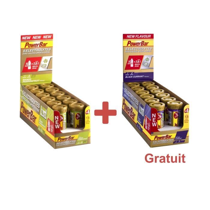 POWERBAR Boisson sport 5 Electrolytes - Zéro calorie - Mangue fruits de passion et Cassis - 12 x 10 comprimés + 1 Lot gratuit