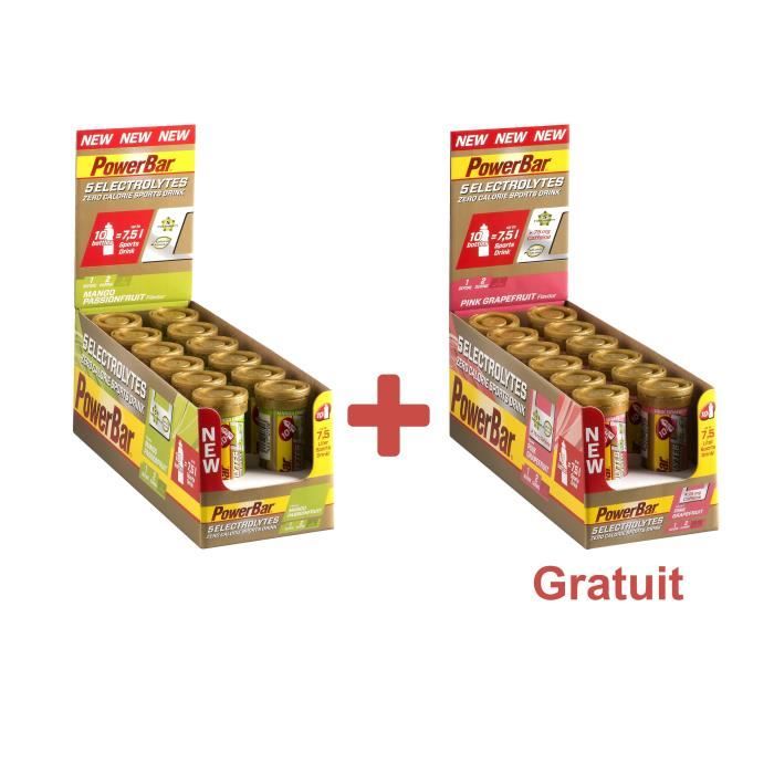 POWERBAR Boisson sport 5 Electrolytes - Zéro calorie - Mangue F. de la Passion et Pample. rose - 12 x 10 comprimés + 1 Lot gratuit