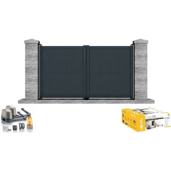 Portail motorisé SOMFY battant aluminium Telica 3m gris - CLOTURA