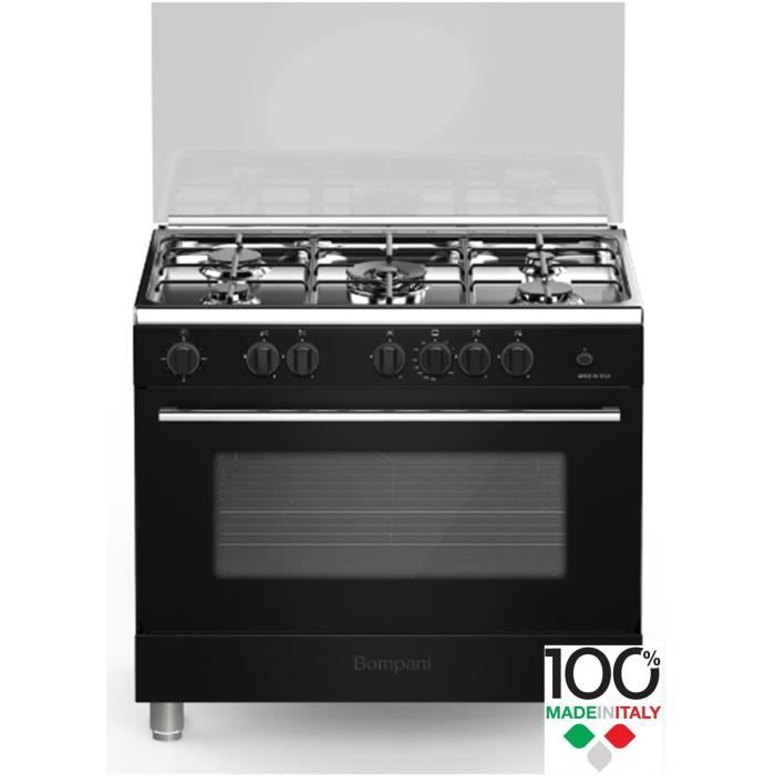 BOMPANI CDBO906GN - Cuisinière table gaz - 5 foyers - Four gaz - Catalyse - 119 L - B - L 60 x H 85 cm - Noir