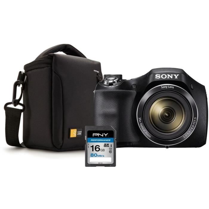 SONY DSC-H300 - CCD 20 MP Zoom 35x Appareil photo numérique Bridge + SD 16 Go + Sacoche Case Logic