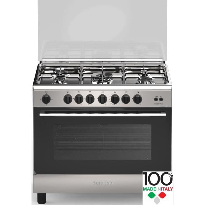 BOMPANI CDBO906GX - Cuisinière table gaz - 5 foyers - Four gaz - Catalyse - 119 L - B - L 60 x H 85 cm - Inox