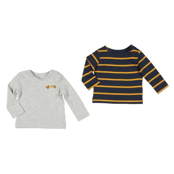 BÉBÉ RêVE Lot de 2 T-shirts Jersey Marron et gris chiné Bébé mixte