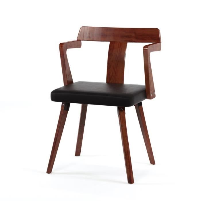 BINSK Chaise de salle à manger en bois bambou - Simili - Noir - Classique - L 48 x P 42 cm