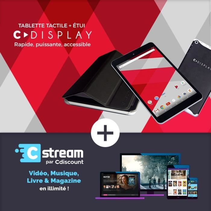 CDISPLAY Tablette Tactile 8'' Full HD 16 Go + carte SD 16 Go + Etui + 4 mois d'abonnement à Cstream