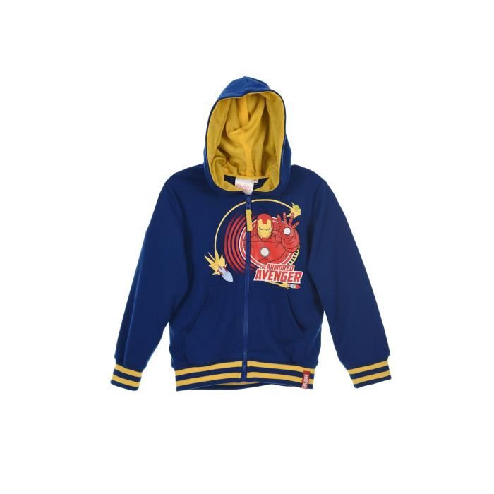AVENGERS CLASSIC Sweat à Capuche Zippé Jaune Sérigraphié Enfant Garçon