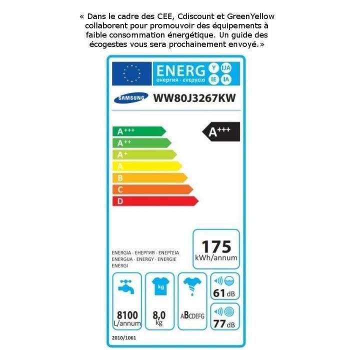  WW80J3267KW - Lave linge frontal - 8kg - 12003