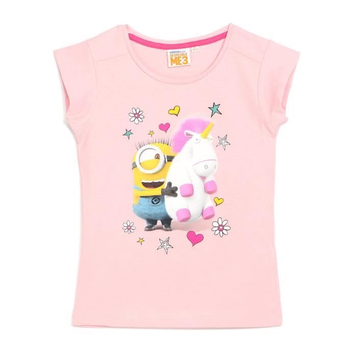 MINIONS Licorne FLUFFY Tee-Shirt Rose Enfant Fille ...