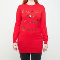 ROBE Robe Pull de Noël à Message Humoristique Rouge Fem ROBE Robe Pull de Noël à Message Humoristique Rouge Fem
