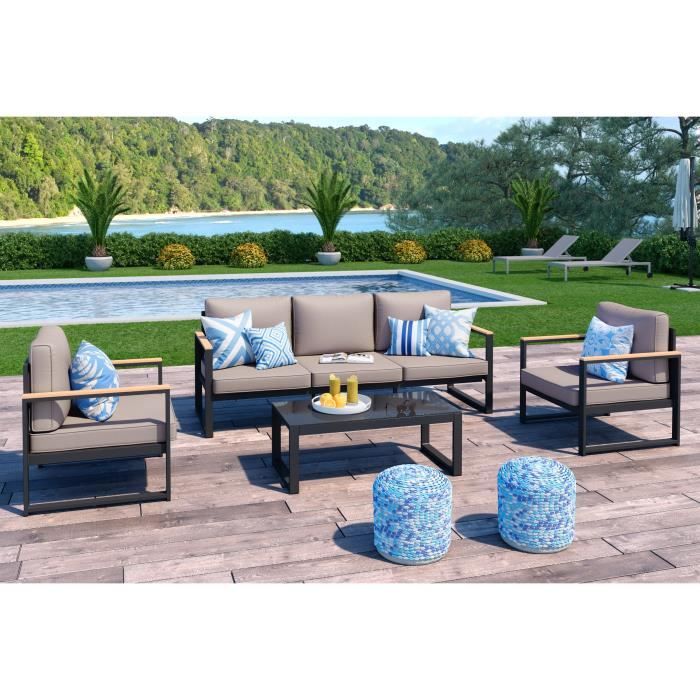 LOUNGITUDE Salon de jardin 5 places en aluminium - Gris foncé avec ... LOUNGITUDE Salon de jardin 5 places en aluminium - Gris foncé avec ...