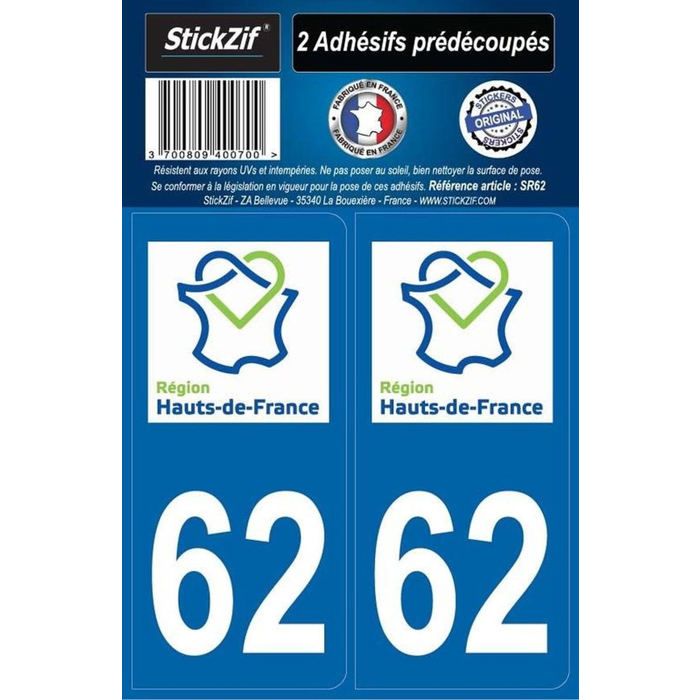 STICKZIF 2 Autocollants Région Département 62 SR62