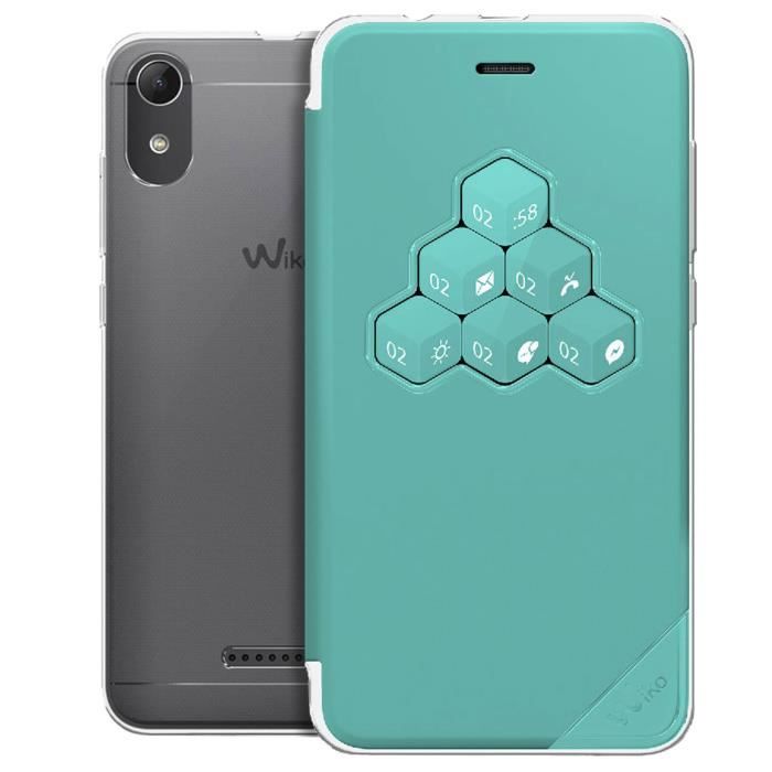 Etui Wiko Lenny 4 Housse Clapet Fenêtre Interactive Wicube Original Turquoise