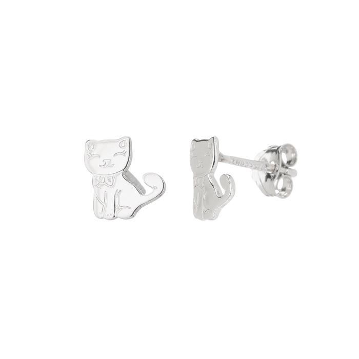 YSORA - Boucles D'Oreilles Chat en Argent Rhodié - Enfant