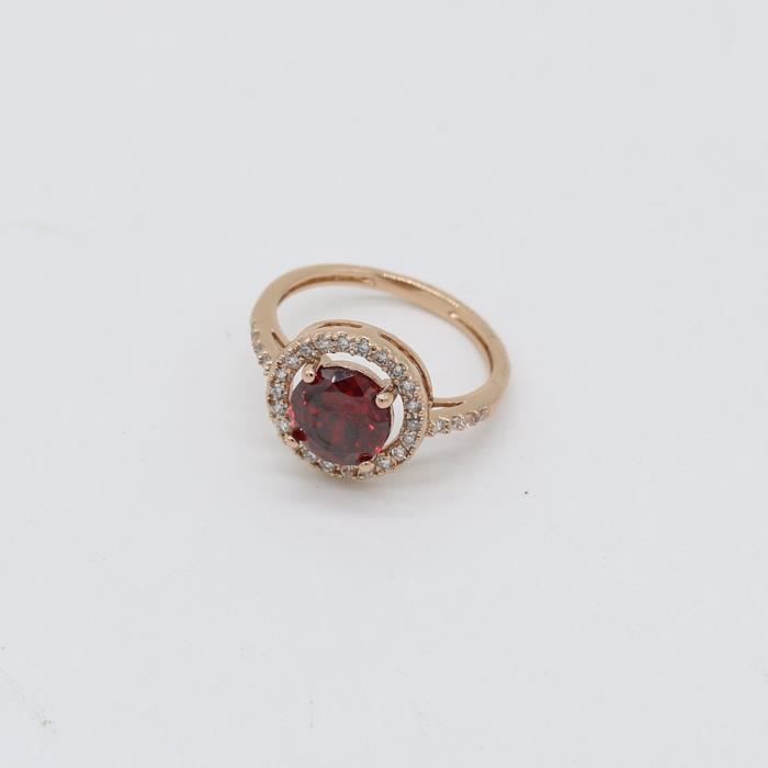 Ronde Rubis Aux 18k Or Femmes Coupe Plaqué Bague Zircone Rose Halo trdxsChQ
