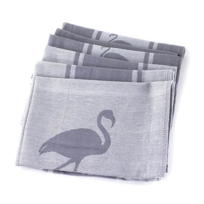 PAVILLON INTERIEUR Lot de 6 torchons Jacquard gris galet 50x70 cm