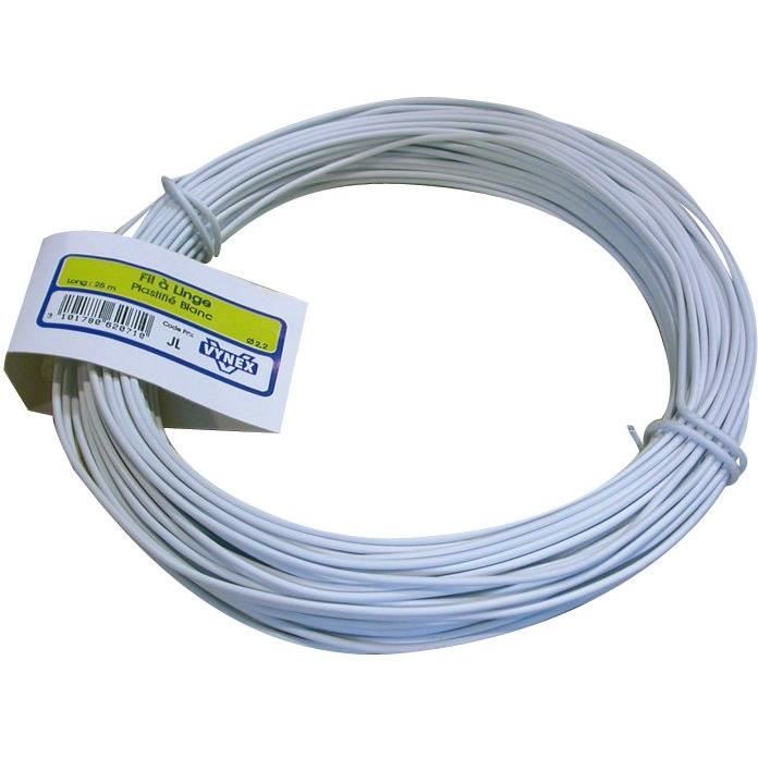Fil à linge en plastique - D: 2.2 cm - 15 m blanc