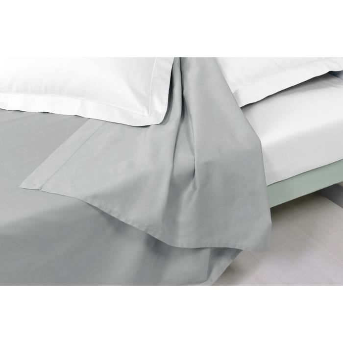 VENT DU SUD Drap plat CONCERTO Satin de coton - 270x300 cm - Gris perle